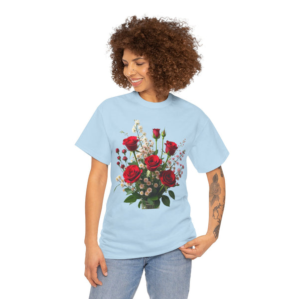 Wildflowers and Red Roses, Graphic T-Shirts for Women, Floral Shirt, Womens Short Sleeve, Ladies Graphic Tees #5130TTS
