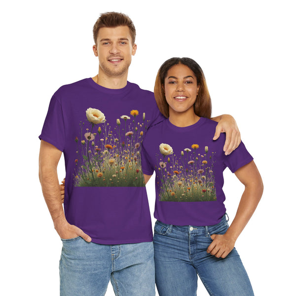 Wildflowers and White Roses, Graphic T-Shirts for Women, Floral Shirt, Womens Short Sleeve, Ladies Graphic Tees #5041TTS