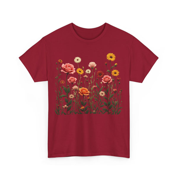 Wildflowers and Pink Roses, Graphic T-Shirts for Women, Floral Shirt, Womens Short Sleeve, Ladies Graphic Tees #5023TTS