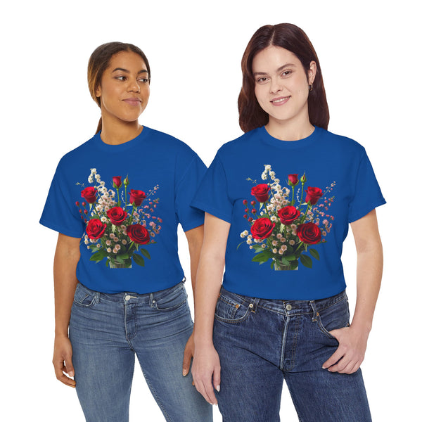 Wildflowers and Red Roses, Graphic T-Shirts for Women, Floral Shirt, Womens Short Sleeve, Ladies Graphic Tees #5130TTS