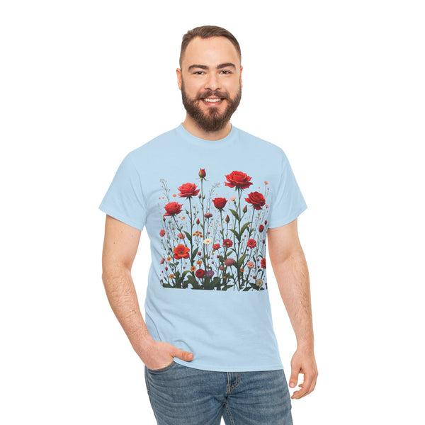 Wildflowers and Red Roses, Graphic T-Shirts for Women, Floral Shirt, Womens Short Sleeve, Ladies Graphic Tees #5035TTS