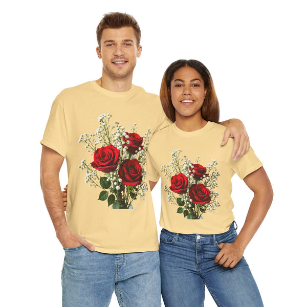Wildflowers and Red Roses, Graphic T-Shirts for Women, Floral Shirt, Womens Short Sleeve, Ladies Graphic Tees #5127TTS