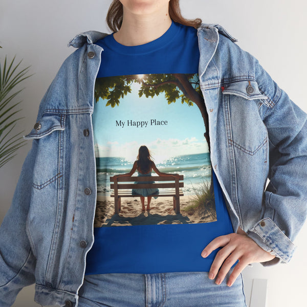 My Happy Place, Woman on Bench, Looking at Waves,  Safe Place T-Shirt, Finding My Happy Place Top, Ocean Waves,  #5003STS
