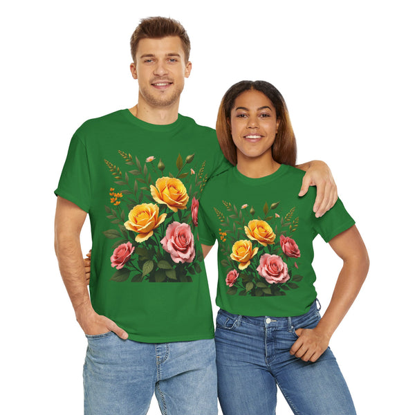 Wildflowers and Pink & Yellow Roses, Graphic T-Shirts for Women, Floral Shirt, Womens Short Sleeve, Ladies Graphic Tees #5149TTS
