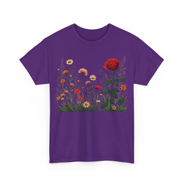Wildflowers and a Red Rose, Graphic T-Shirts for Women, Floral Shirt, Womens Short Sleeve, Ladies Graphic Tees #5008TTS