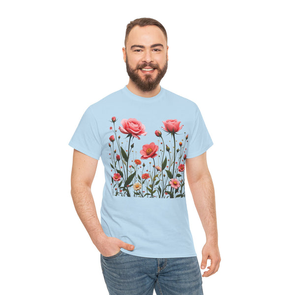 Wildflowers and Pink Roses, Graphic T-Shirts for Women, Floral Shirt, Womens Short Sleeve, Ladies Graphic Tees #5022TTS