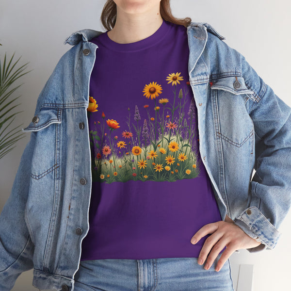 Wildflowers and Yellow Roses, Graphic T-Shirts for Women, Floral Shirt, Womens Short Sleeve, Ladies Graphic Tees #5028TTS