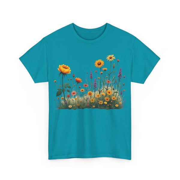 Wildflowers and Yellow Roses, Graphic T-Shirts for Women, Floral Shirt, Womens Short Sleeve, Ladies Graphic Tees #5028TTS