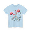 Wildflowers and Pink Roses, Graphic T-Shirts for Women, Floral Shirt, Womens Short Sleeve, Ladies Graphic Tees #5018TTS