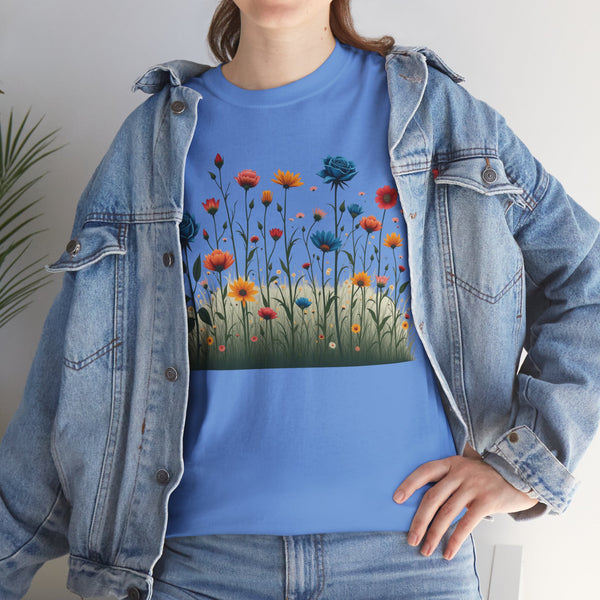 Wildflowers and Blue Roses, Graphic T-Shirts for Women, Floral Shirt, Womens Short Sleeve, Ladies Graphic Tees #5050TTS