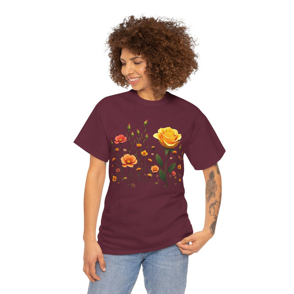Wildflowers and a Yellow Rose, Graphic T-Shirts for Women, Floral Shirt, Womens Short Sleeve, Ladies Graphic Tees #5010TTS