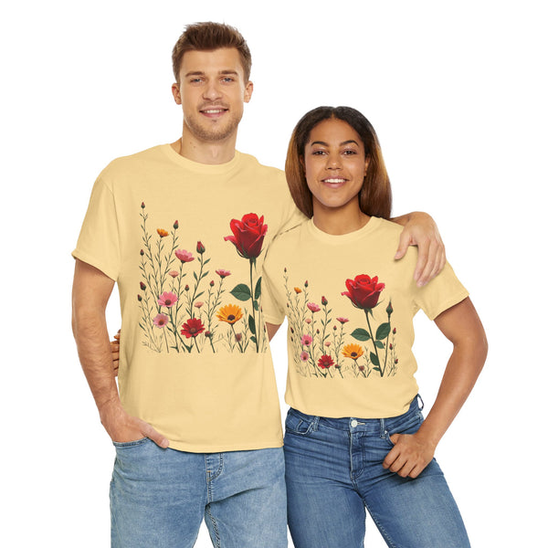 Wildflowers and a Red Rose, Graphic T-Shirts for Women, Floral Shirt, Womens Short Sleeve, Ladies Graphic Tees #5006TTS
