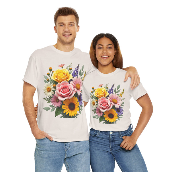 Wildflowers and Pink & Yellow Roses, Graphic T-Shirts for Women, Floral Shirt, Womens Short Sleeve, Ladies Graphic Tees #5145TTS