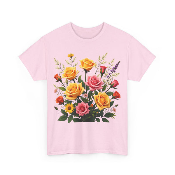 Wildflowers and Pink & Yellow Roses, Graphic T-Shirts for Women, Floral Shirt, Womens Short Sleeve, Ladies Graphic Tees #5142TTS