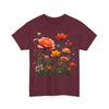 Wildflowers and Orange Roses, Graphic T-Shirts for Women, Floral Shirt, Womens Short Sleeve, Ladies Graphic Tees #5044TTS