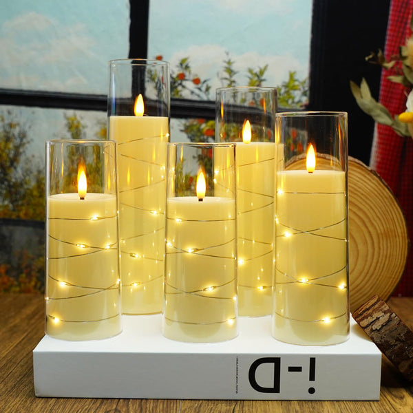 Nimiko Flickering Flameless LED Candles,Battery Operated Candles 5 Pcs with Embedded Star String,Acrylic LED Pillar Candles with Remote,Suitable for Home Decoration to Create an Atmosphere(Ivory)