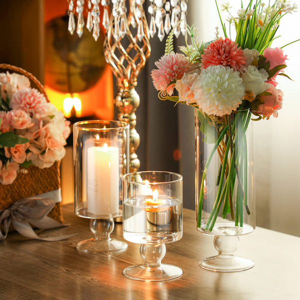 Set of 12 Glass Vase Glass Candle Holder Size 5.5, 7.9, 9.3 Inch Tall Glass Pillar Candle Holders Glass Cylinder Vases Floating Candle Holder Flower Vase for Home Wedding Party Centerpieces