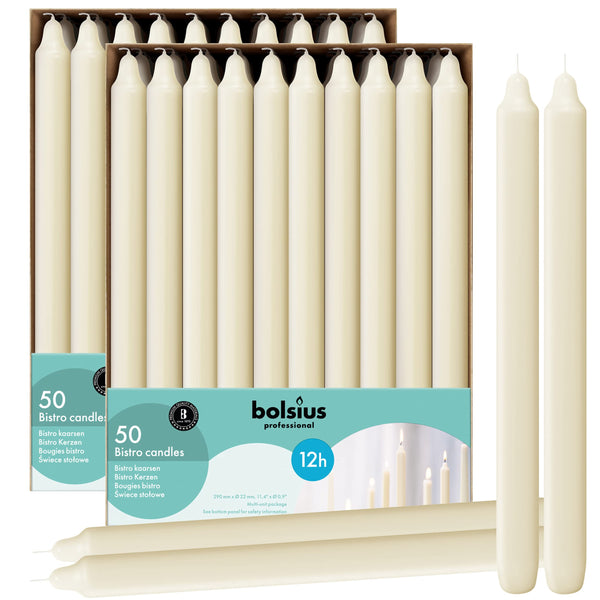 Bolsius Straight Unscented Ivory Candles Pack of 100-11.5-inch Long Candles -12 Hour Long Burning Candles - Perfect for Emergency Candles, Chime Candles, Table Candles for Wedding Dinner, Christmas