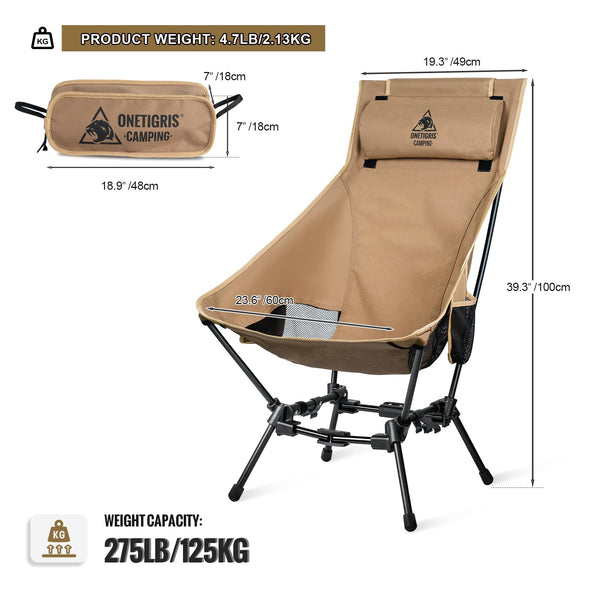 OneTigris Dragonhide Camping Chair with Pillow Design, Comfortable Widened Seat Folding Chair, 275 lbs Capacity