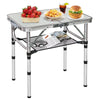 FURFIMU Small Folding Table,3 Adjustable Height Foldable Table,2Ft Portable Camping Table,Outdoor Folding Table with Net Mesh,Folding Beach Table,White Metal Folding Table for Patio BBQ