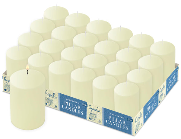 HYOOLA Ivory Pillar Candles 2-inch x 4-inch - 24 Pack Unscented Bulk Pillar Candles - European Made