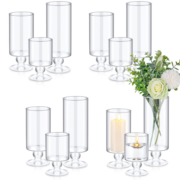 Set of 12 Glass Vase Glass Candle Holder Size 5.5, 7.9, 9.3 Inch Tall Glass Pillar Candle Holders Glass Cylinder Vases Floating Candle Holder Flower Vase for Home Wedding Party Centerpieces