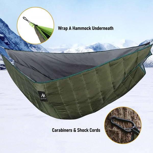 AYAMAYA Single & Double Hammock Underquilt Full Length Big Size Under Quilts for Hammocks, Camping Backpacking Essential, Winter Cold Weather Warm UQ Blanket Bottom Insulation