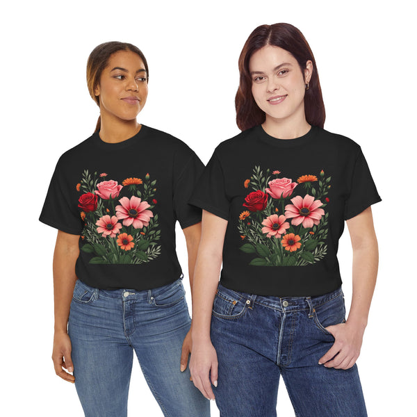 Wildflowers and Pink & Red Roses, Graphic T-Shirts for Women, Floral Shirt, Womens Short Sleeve, Ladies Graphic Tees #5133TTS