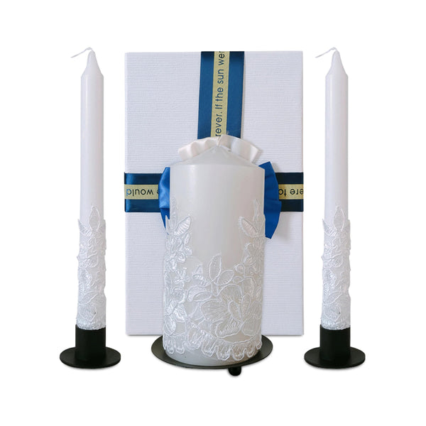 Unity Candles for Wedding Ceremony Set with Holder, Wedding Accessories for Reception Ceremony - Wedding Gifts - Candle Set - 5.5 Inch Pillar and Two 9.8 Inch Tapers