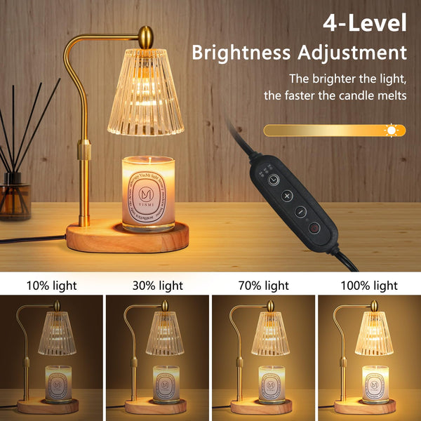 Imenlox Dimmable Candle Warmer Lamp with Timer, Electric Melting Lamps for Jar Candles, Wax Melt Warmers with 2 * 50W Bulbs for Home Bedroom Decor (Wooden Base)