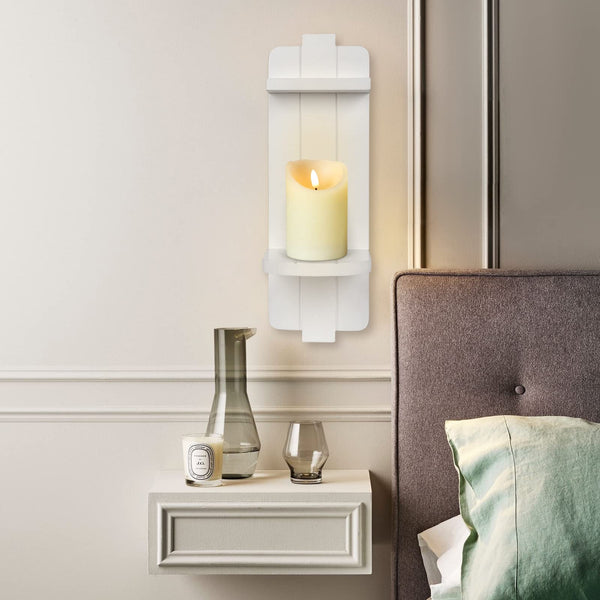 Rustic Wood Wall Sconces Set of 2 - Farmhouse Floating Candle Holders for Home Decor, White Wall Shelf for Living Room, Dining Room, Bedroom, Bathroom
