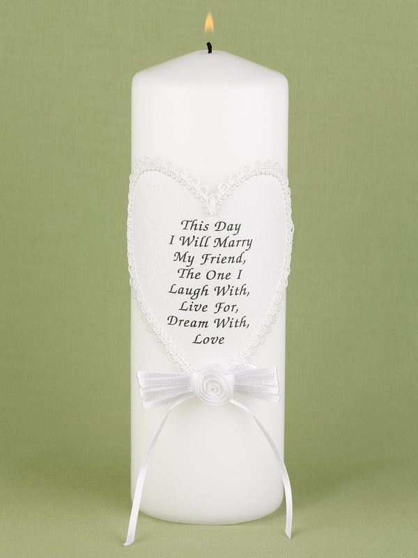 Hortense B. Hewitt Wedding Accessories 9-Inch Pillar and 2 10-Inch Tapers Unity Candles, Set of 3, This Day I Will Marry My Friend