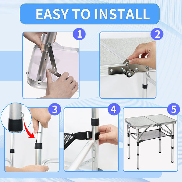 FURFIMU Small Folding Table,3 Adjustable Height Foldable Table,2Ft Portable Camping Table,Outdoor Folding Table with Net Mesh,Folding Beach Table,White Metal Folding Table for Patio BBQ