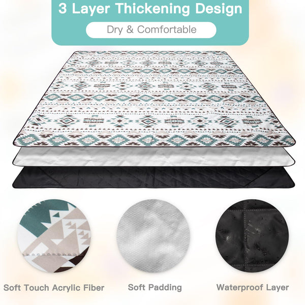 Airensky Extra Large Picnic Blanket(79 "x 82"), 3-Layer Thickening Waterproof Camping Blanket, Sandproof Picnic Blanket for Beach, Machine Washable, Wear-Resistant, Soft and Comfortable (Boho Gray)