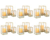 NUPTIO Candle Lantern for Wedding Centerpiece: 18 Pcs Clear Hurricane Glass Pillar Candles Holder with Gold Frame Bulk Decorative Candle Lanterns for Christmas Dining Table Decor 8.1 & 6.5 & 4.7 inch
