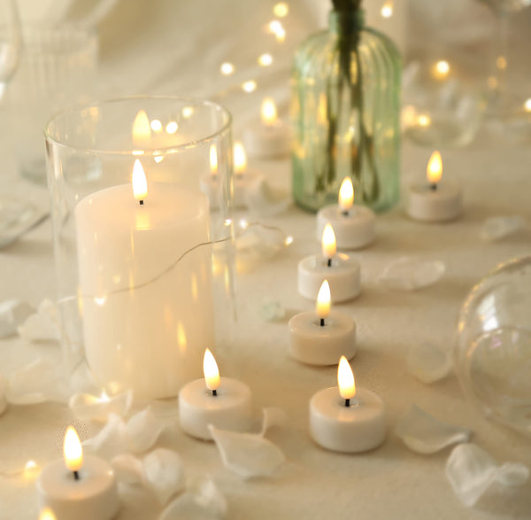 Eywamage Real Wax Ivory Flameless Tealights with Remote Batteries Included, Bright Flickering LED Tea Votive Candles Set of 10
