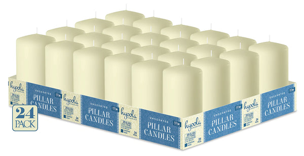 HYOOLA Ivory Pillar Candles 2-inch x 4-inch - 24 Pack Unscented Bulk Pillar Candles - European Made