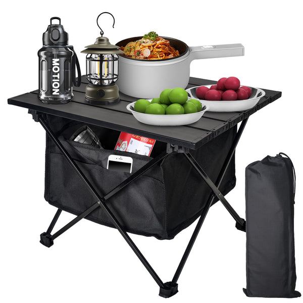 Audoyon Portable Camping Table Folding Ultralight Compact Side Table, Aluminum Fold Up Beach Table Tent Table for Outdoor Dining Cooking, Picnic, Grill, Hiking, Fishing, Sand(S - Black)
