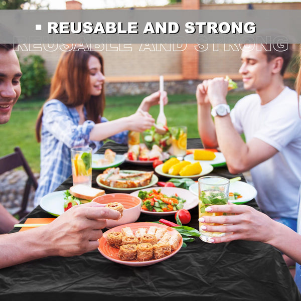Boao 12 Pcs Plastic Table Cloths Disposable for Parties Picnic Table Covers with Elastic Fitted Elastic Table Cover Rectangle Waterproof for Indoor, Outdoor, Picnic, Camping (Black,6 ft, 72 x 30 Inch)