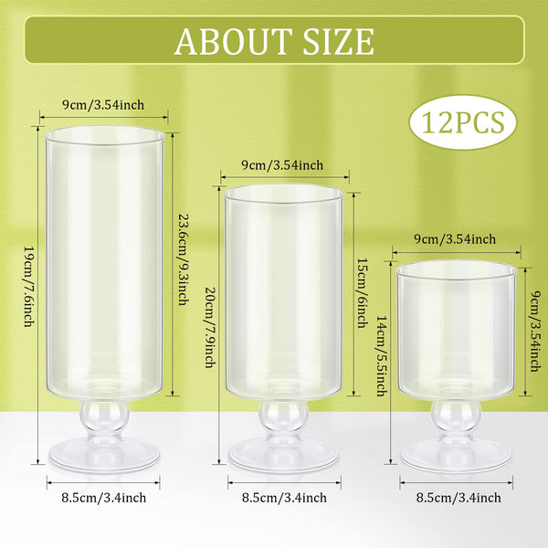 Set of 12 Glass Vase Glass Candle Holder Size 5.5, 7.9, 9.3 Inch Tall Glass Pillar Candle Holders Glass Cylinder Vases Floating Candle Holder Flower Vase for Home Wedding Party Centerpieces