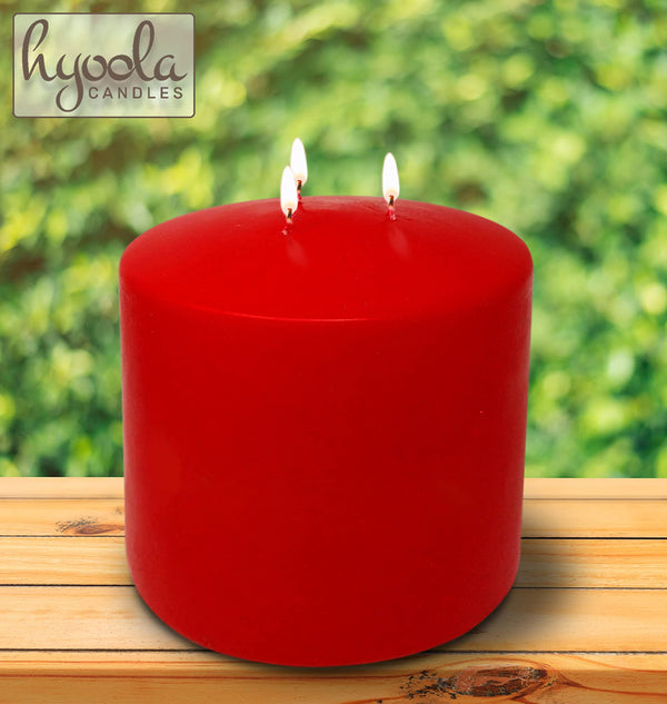 Hyoola Red Three Wick Large Candle - 6 x 6 Inch - Unscented Big Pillar Candles - 146 Hour - European Made