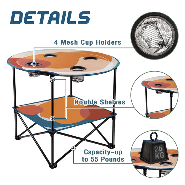 LESES Beach Table Tailgate Table Portable Picnic Table with 4 Cup Holders and Carrying Bags Folding Camping Tables That Fold Up Lightweight for Outdoors/Camping/Hiking