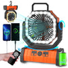 ADUST Camping Fan Battery Operated Powered Fan with LED Lantern Light 20000mAh Rechargeable Portable Fan, Oscillating Fan with 360ยฐ Rotation Hanging Hook for Tents, Cordless USB Desk Fan(Orange)