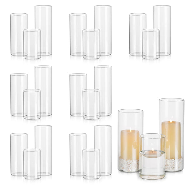 Glasseam Hurricane Pillar Candle Holder Bulk 24, Clear Candle Holders for Pillar Candles, Glass Cylinders for Floating Candles, Modern Floating Candle Vases for Centerpieces Wedding Dining Home Decor