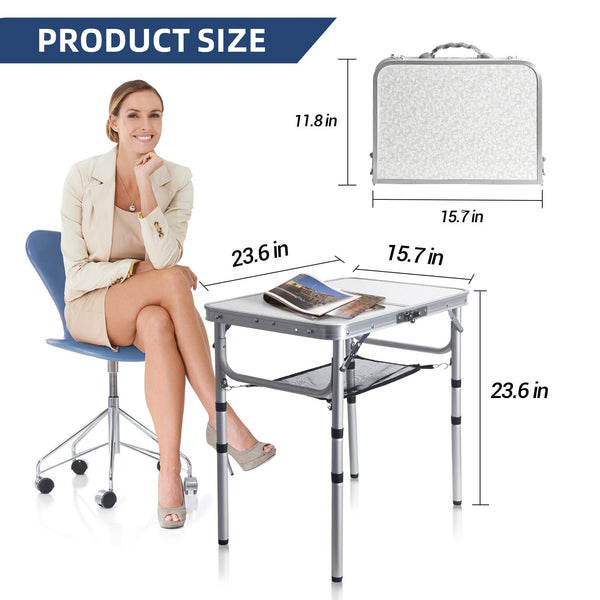 Small Folding Table 2FT Lightweight Portable Aluminum Camping Table for Picnic and Camping Mini Foldable Table with Adjustable Extended Height,Silver