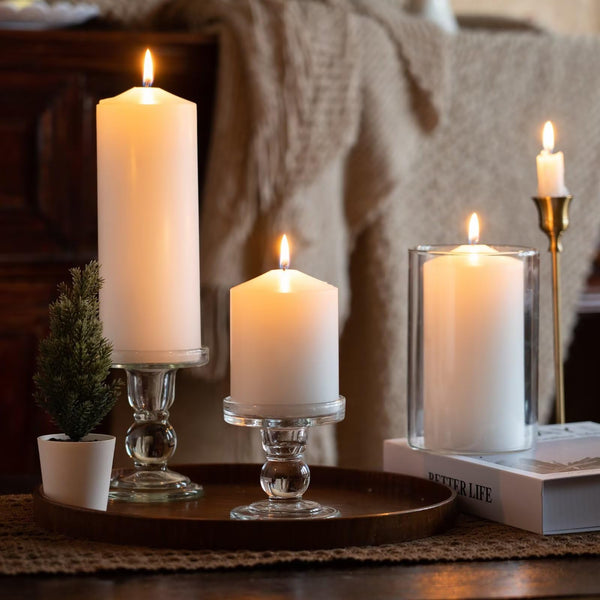 MOZEAL 3" x 4" Hand-Poured Unscented White Pillar Candles,Dripless Candles Set of 3,Smokeless,Clean Burning,Approx 60 Hours Burn Time,Wedding,Dinner,Christmas and Home Decor(3 Inch Width Series)