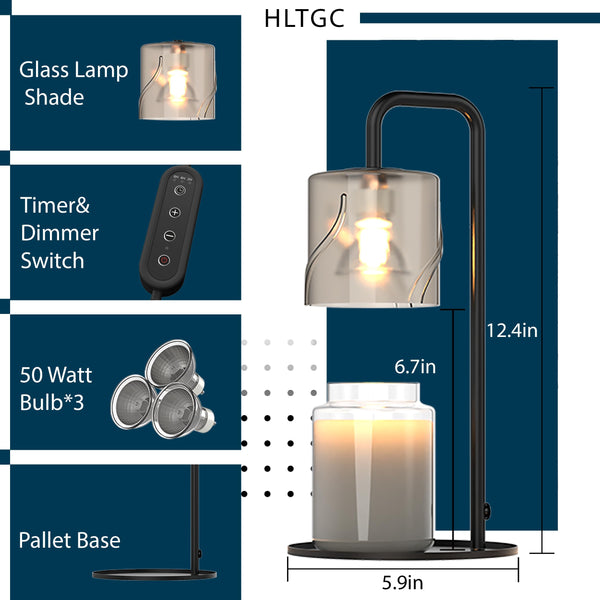 HLTGC Candle Warmer Lamp, with 3 Bulbs,Timer & Dimmer,Compatible with Large Yankee Candle Jars,for Jar Candles,Electric Top Candle Melter,110-120v,(Black)