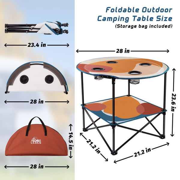 LESES Beach Table Tailgate Table Portable Picnic Table with 4 Cup Holders and Carrying Bags Folding Camping Tables That Fold Up Lightweight for Outdoors/Camping/Hiking