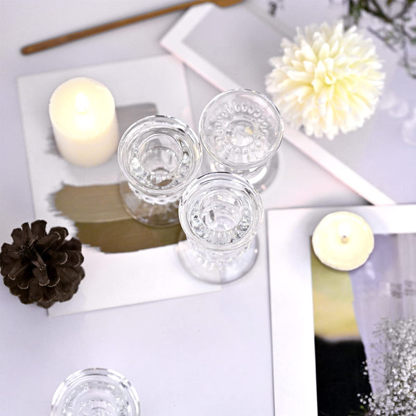 Set of 24 Glass Taper Candle Holders, 2.5 Inches Candlestick Holders Bulk - Clear Thick Glass Candle Holder for Rustic Wedding Centerpieces, Party Supplies, Festival Decoration
