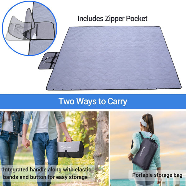 Sportneer Waterproof Outdoor Blankets, Camping Blanket 75" x 55" Warm Fleece Windproof Foldable Stadium Blanket for Beach Camping Hiking Park Patio Picnic Car Use